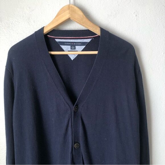 Tommy Hilfiger dark blue v-neck academia button down cardigan 100% Pima cotton - Picture 2 of 9